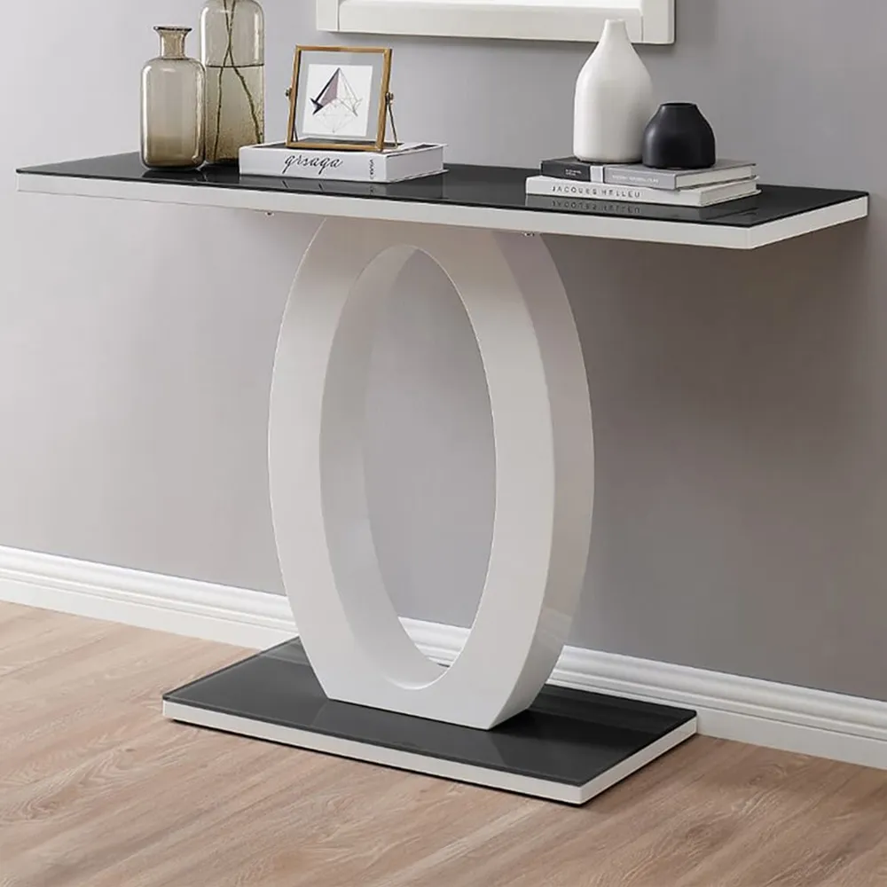 Lucia Halo High Gloss Glass Console Table - Black and White image