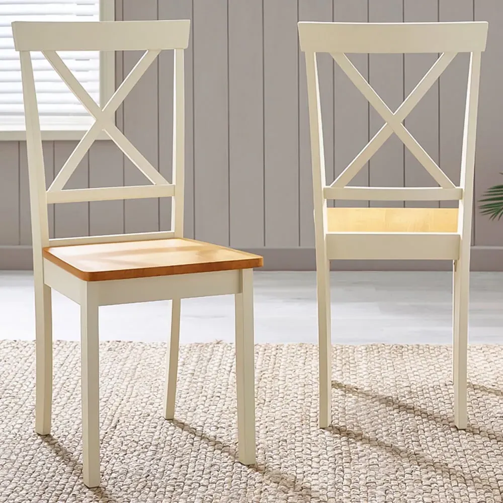 Marros Set of 2 Crossback Dining Chairs - Cream, Oak Effect image