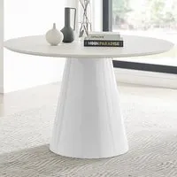 Nova 6 Seater Round Dining Table - Beige, Stone Effect