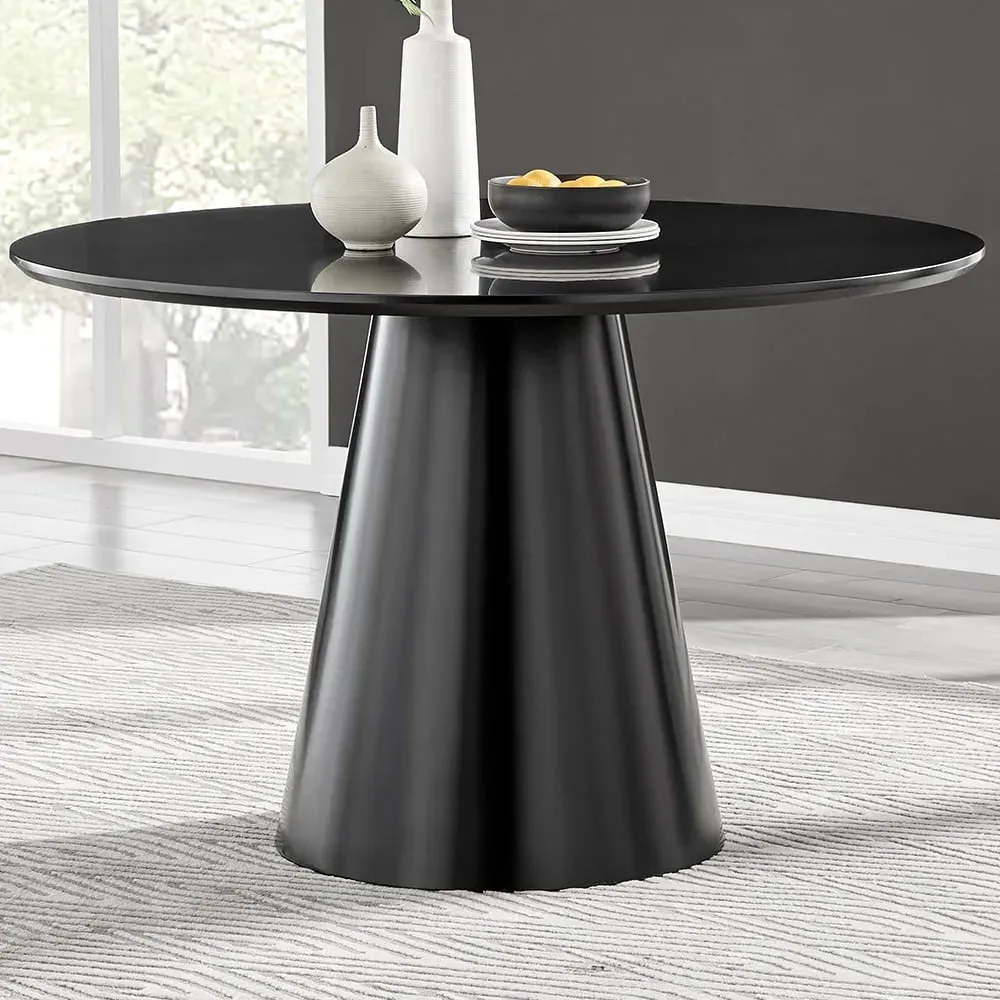 Nova 6 Seater Round Dining Table - Black, Semi Gloss