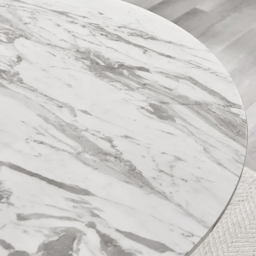 Nova 6 Seater Round Dining Table - White, Marble Effect