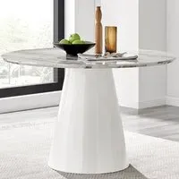 Nova 6 Seater Round Dining Table - White, Marble Effect