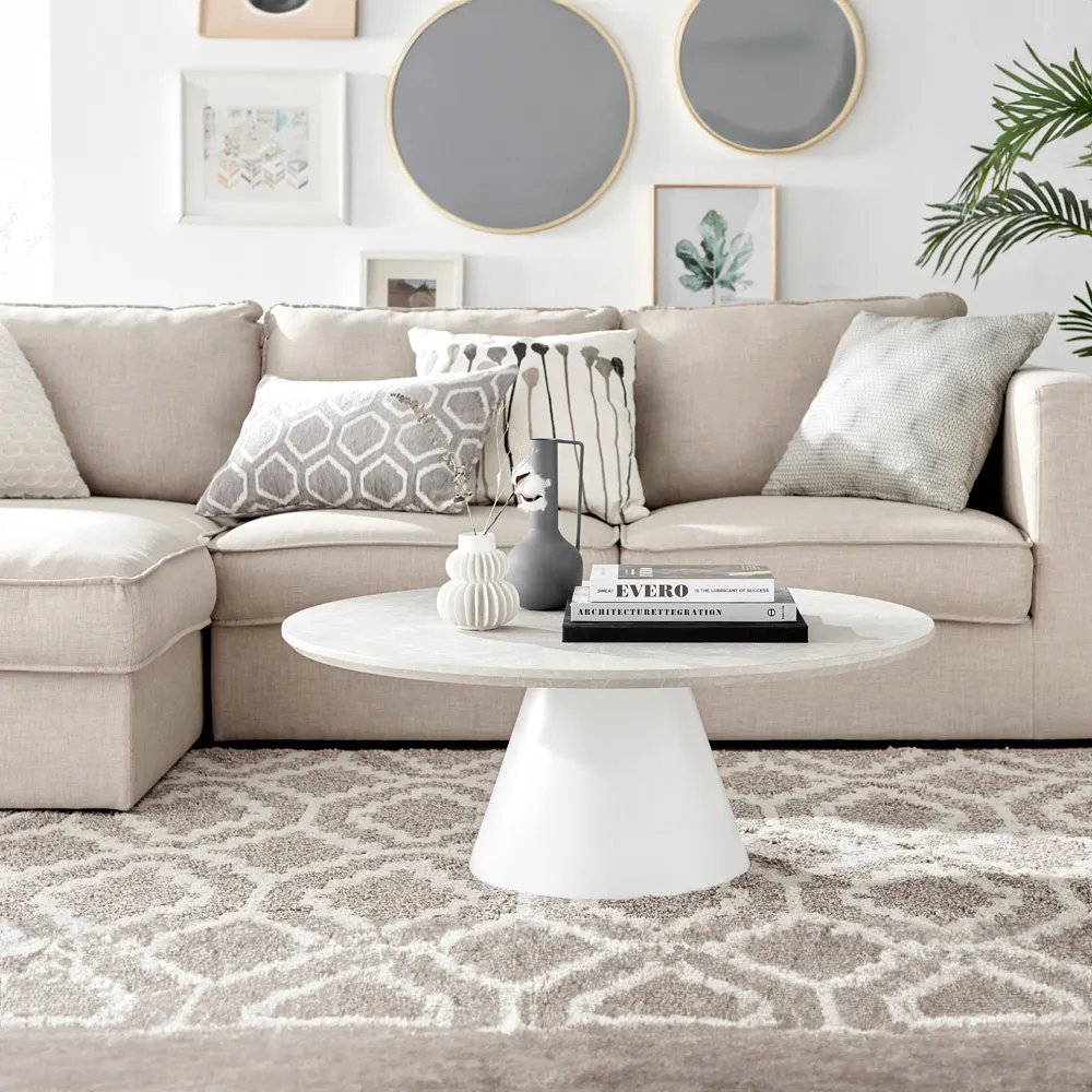 Nova Round Coffee Table - Beige Stone Effect