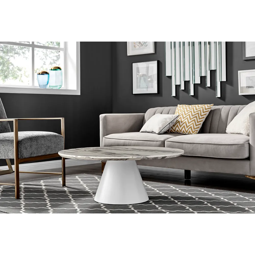 Nova Round Coffee Table - White Marble Effect