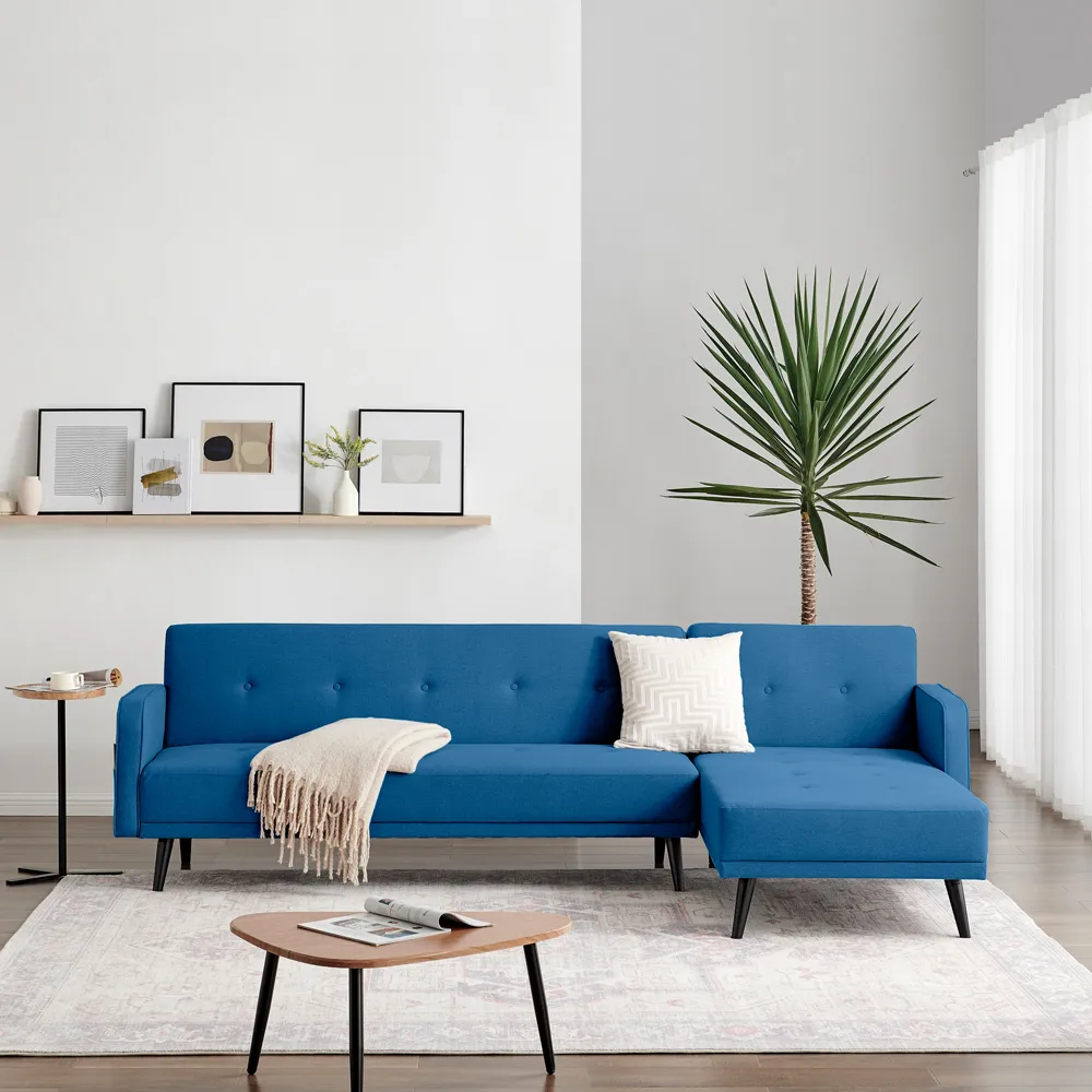 Oliver 3-Seater L-Shaped Sofa Bed with Storage - Blue