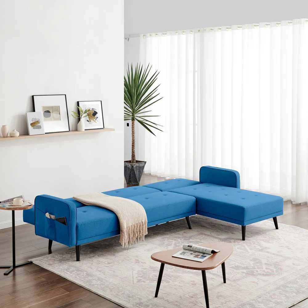 Oliver 3-Seater L-Shaped Sofa Bed with Storage - Blue