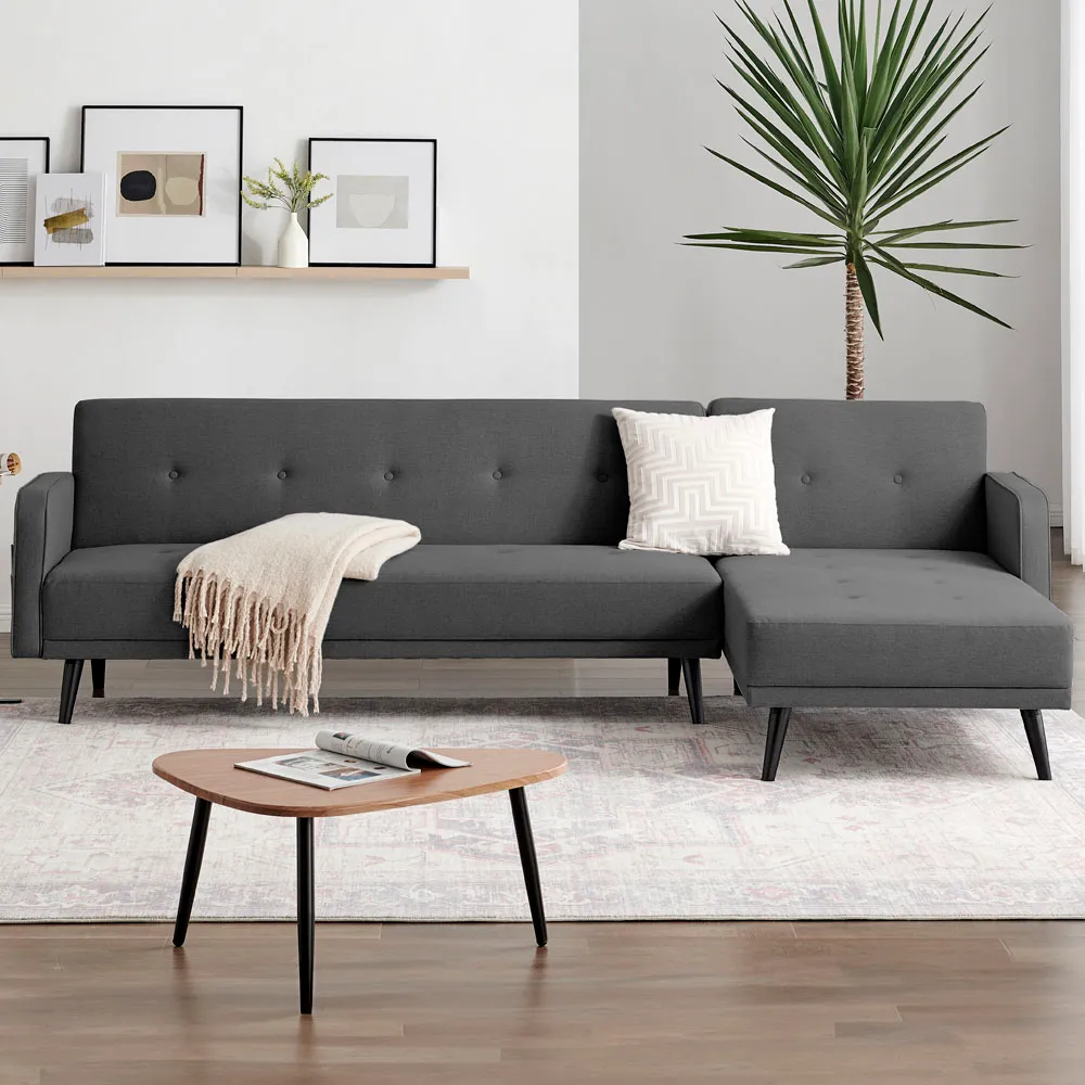 Oliver 3-Seater L-Shaped Sofa Bed with Storage - Charcoal