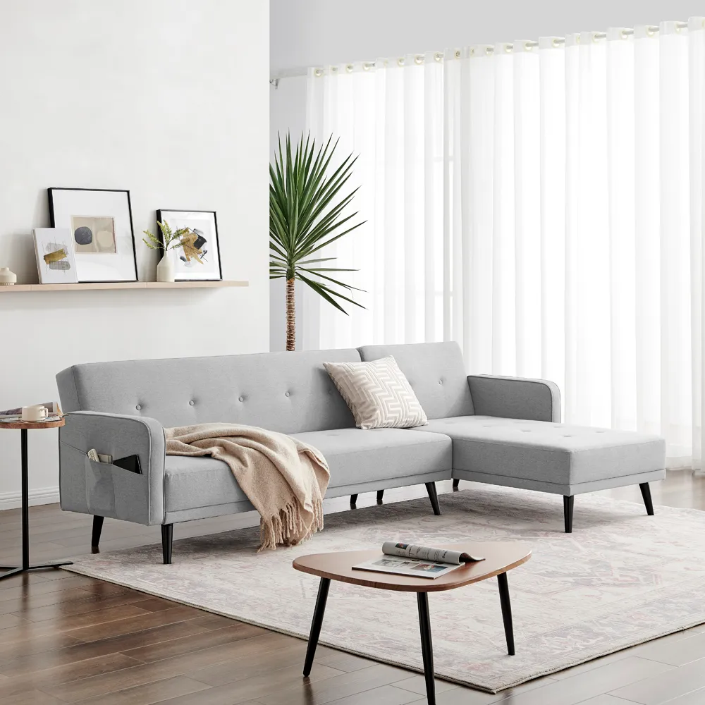 Oliver 3-Seater L-Shaped Sofa Bed with Storage - Grey