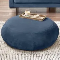 Otto Round Footstool - Blue, Velvet
