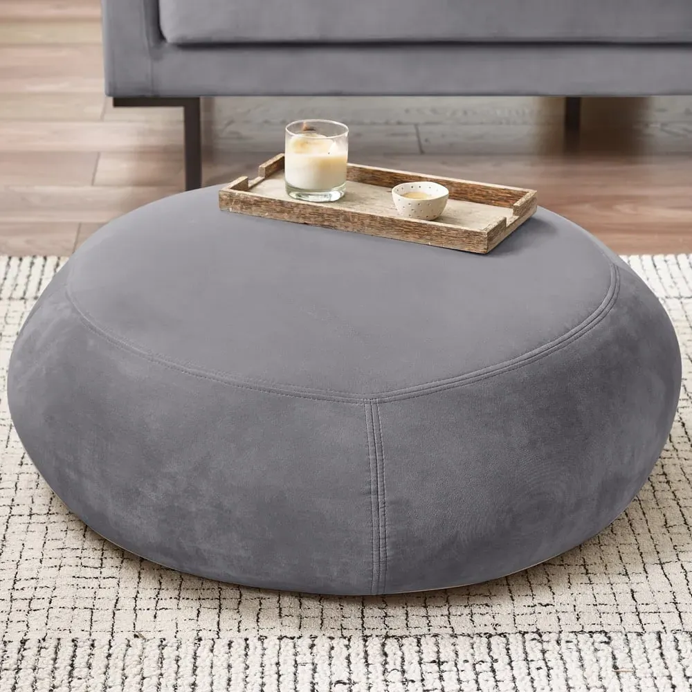 Otto Round Footstool - Grey, Velvet image
