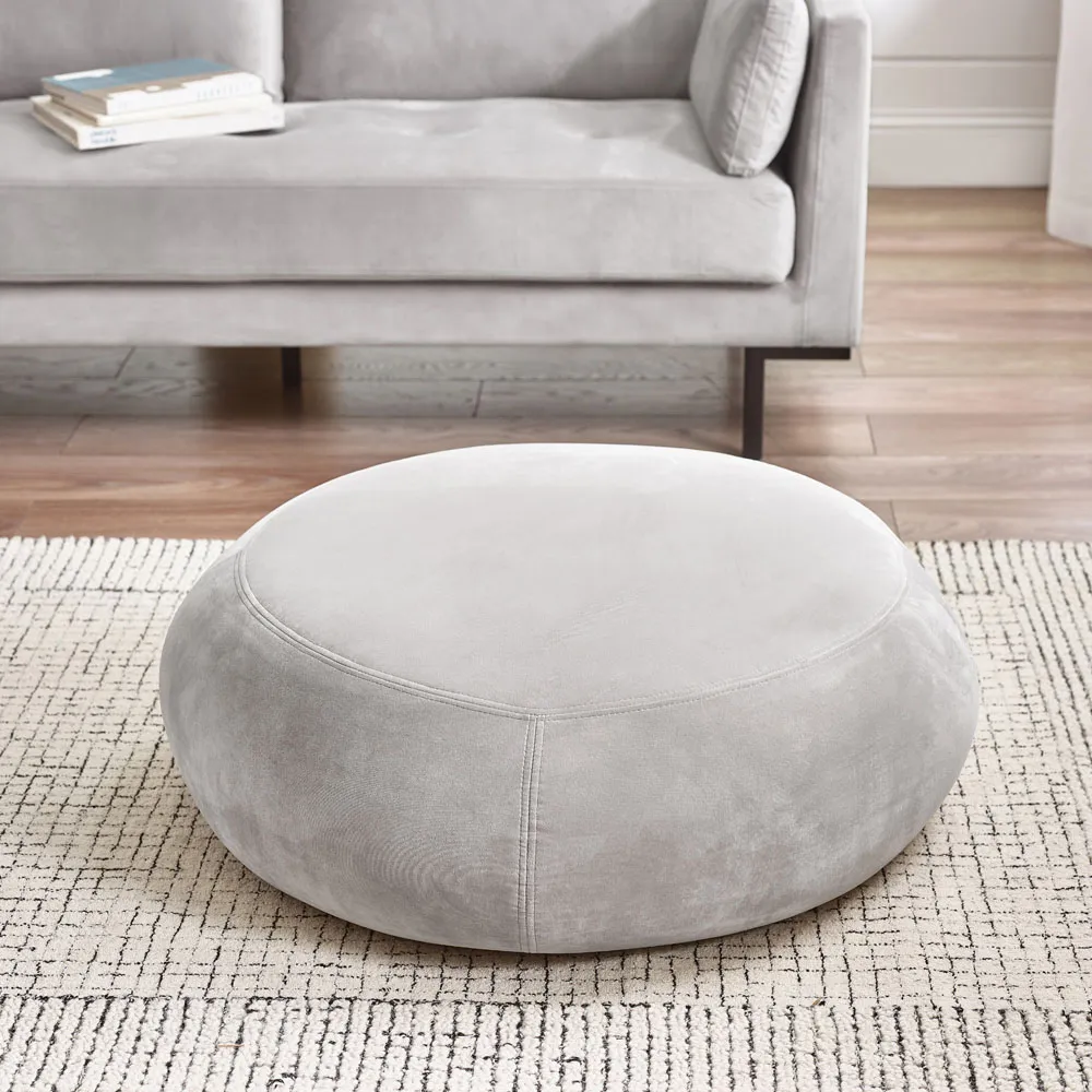 Otto Round Footstool - Taupe, Velvet