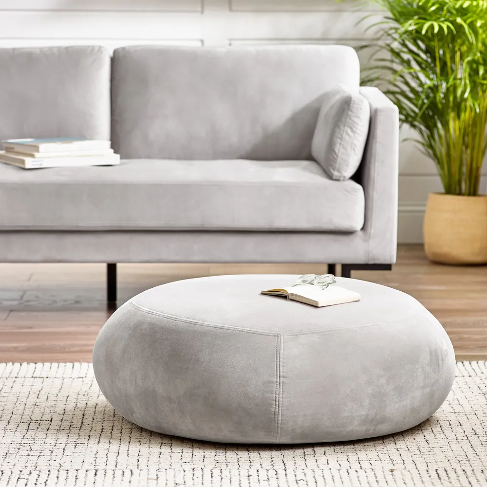 Otto Round Footstool - Taupe, Velvet