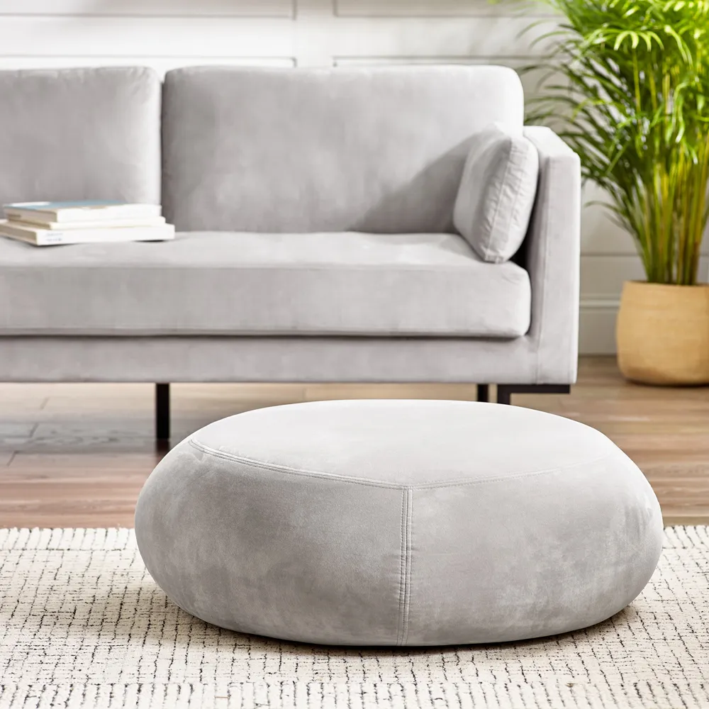 Otto Round Footstool - Taupe, Velvet