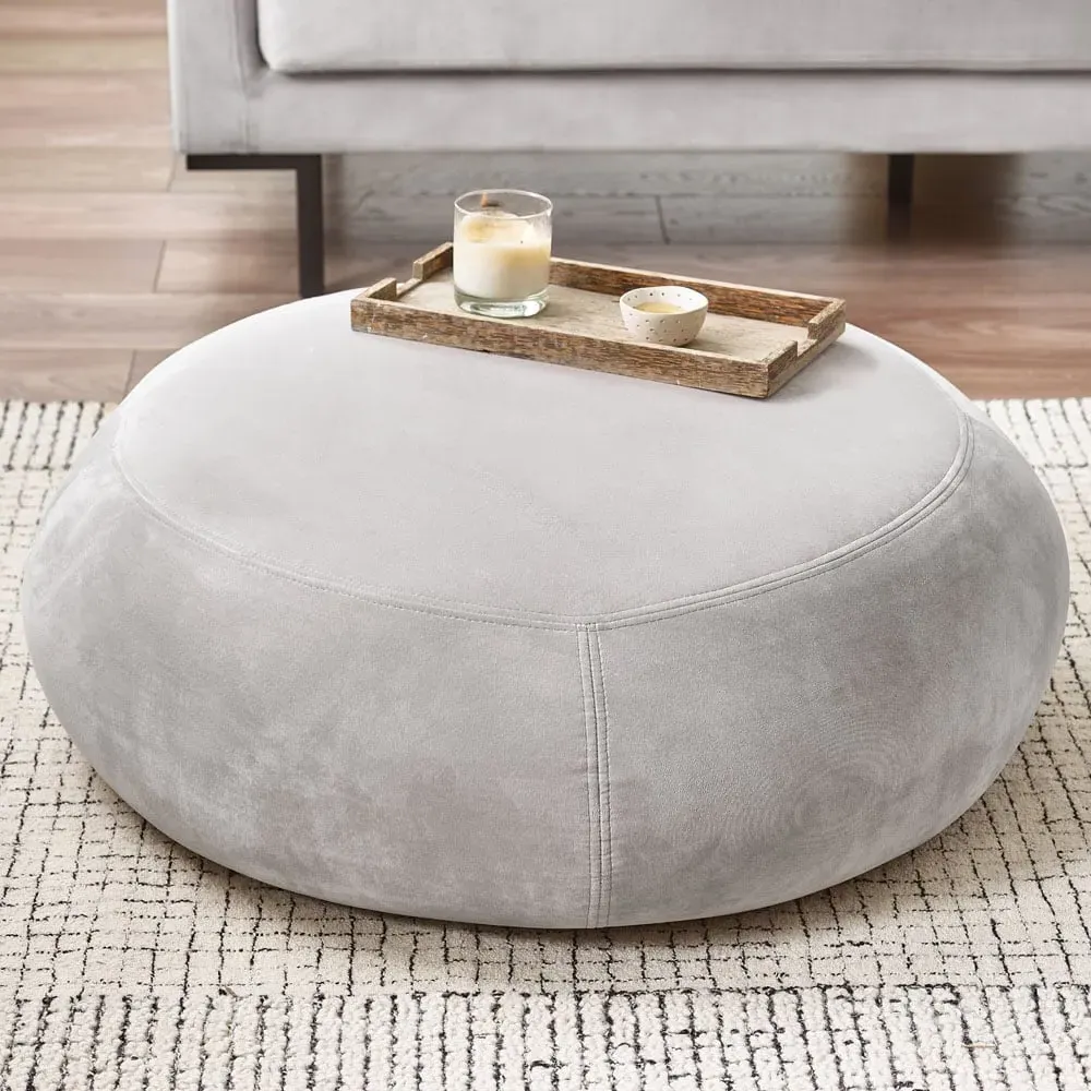 Otto Round Footstool - Taupe, Velvet