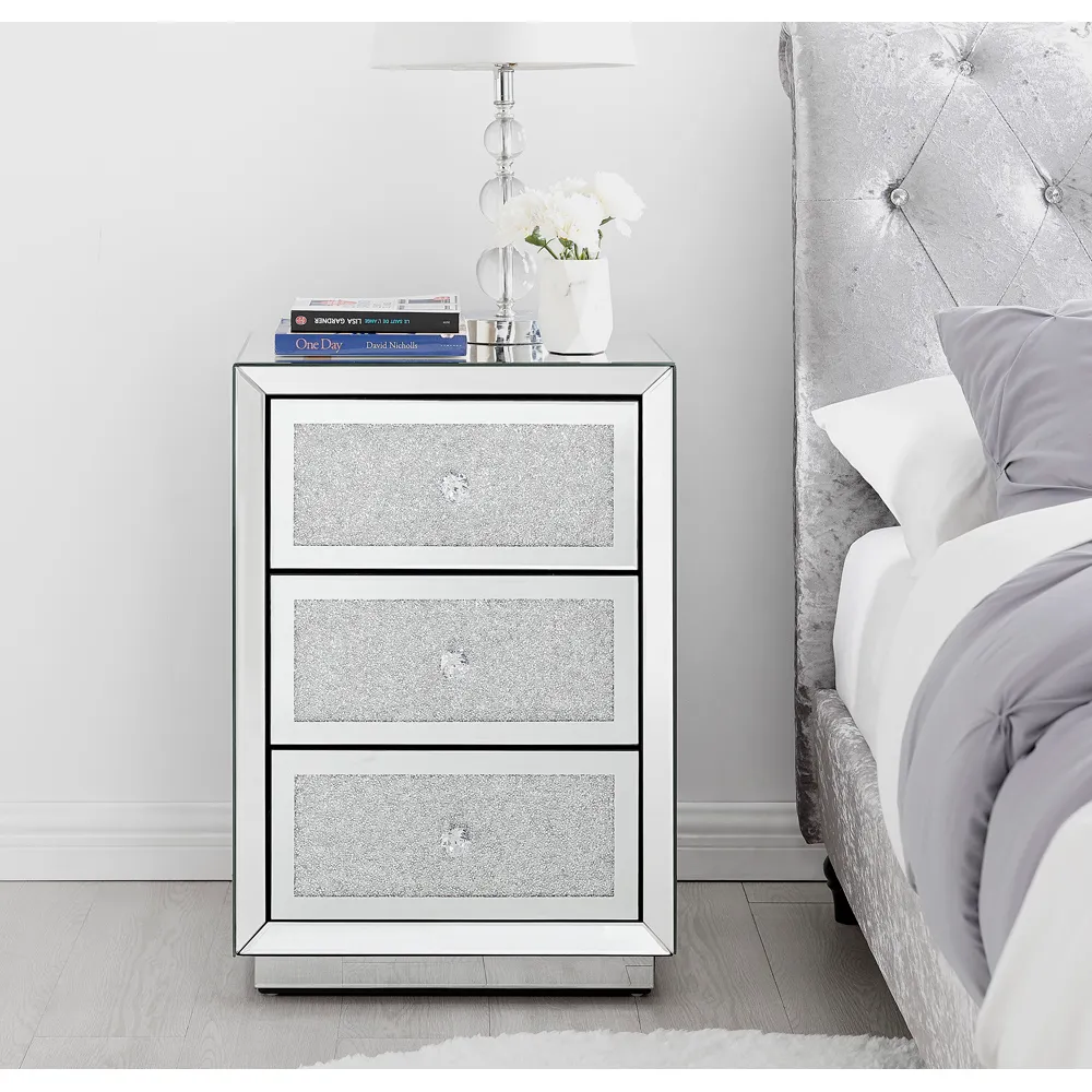 Scarlett 3 Drawer Bedside Table - Silver, Mirrored