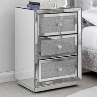Scarlett 3 Drawer Bedside Table - Silver, Mirrored