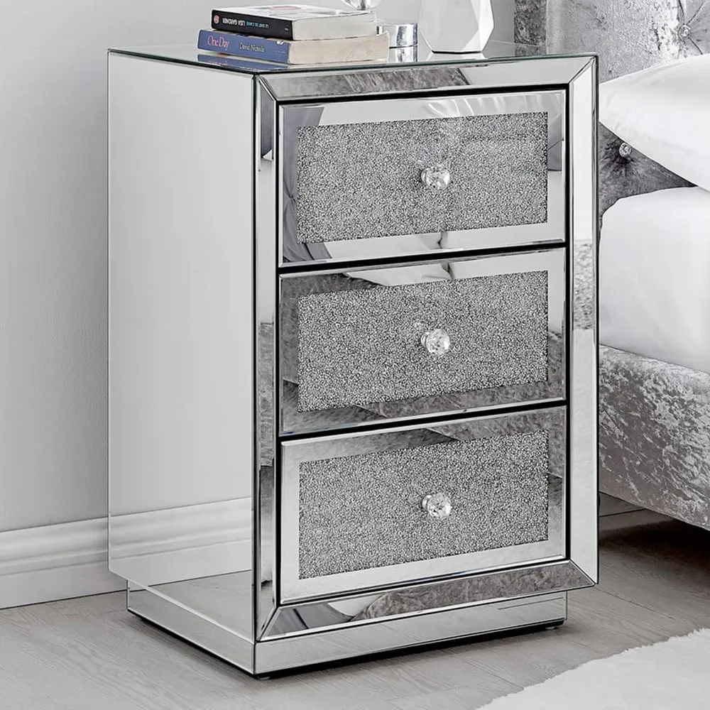 Scarlett 3 Drawer Bedside Table - Silver, Mirrored