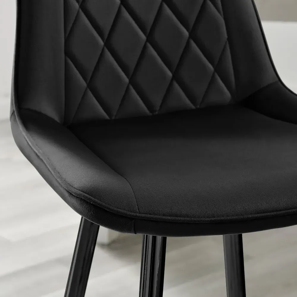 Set of 2 Bar Chairs - Black, Velvet