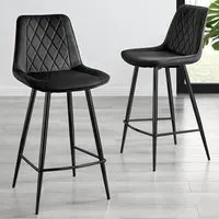 Set of 2 Bar Chairs - Black, Velvet