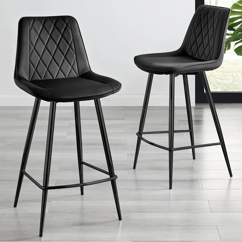 Set of 2 Bar Chairs - Black, Velvet image
