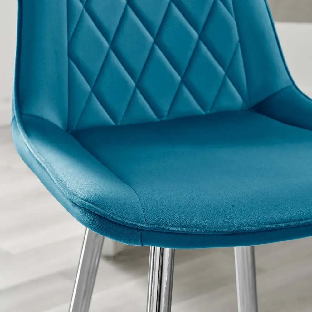 Set of 2 Bar Chairs - Blue, Velvet