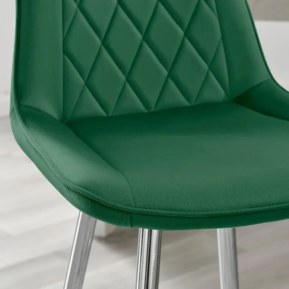 Set of 2 Bar Chairs - Green, Velvet