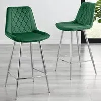 Set of 2 Bar Chairs - Green, Velvet