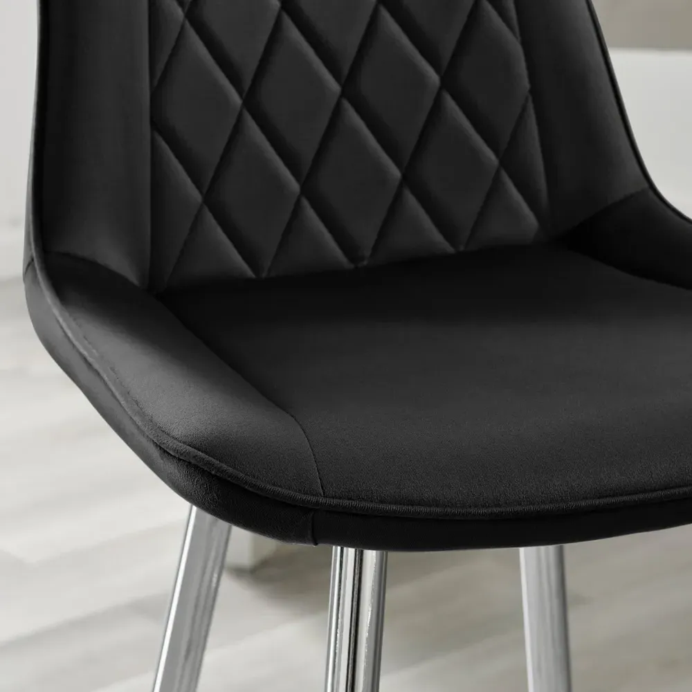 Set of 2 Bar Chairs with Footrest - Black, Velvet