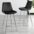 Set of 2 Bar Chairs with Footrest - Black, Velvet
