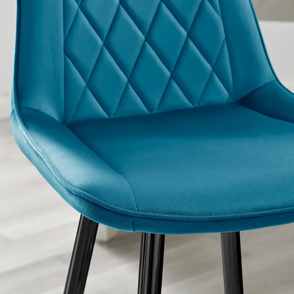 Set of 2 Bar Chairs with Footrest - Blue, Velvet