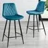 Set of 2 Bar Chairs with Footrest - Blue, Velvet