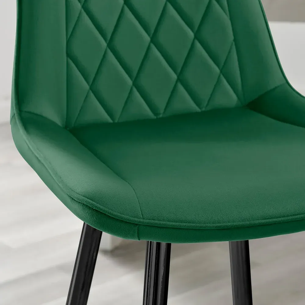 Set of 2 Bar Chairs with Footrest - Green, Velvet