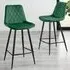 Set of 2 Bar Chairs with Footrest - Green, Velvet