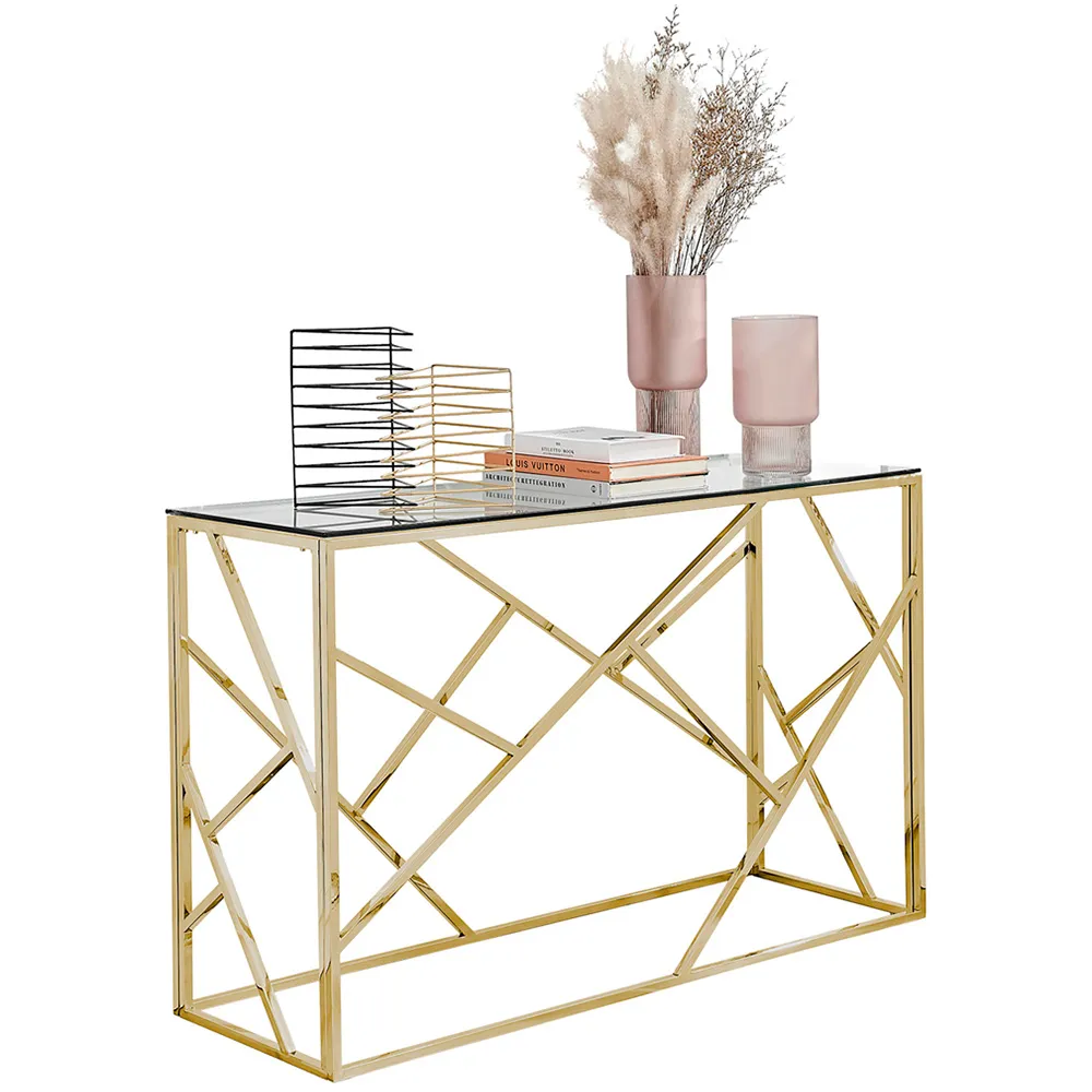 Sicily Rectangular Console Table - Gold, Glass