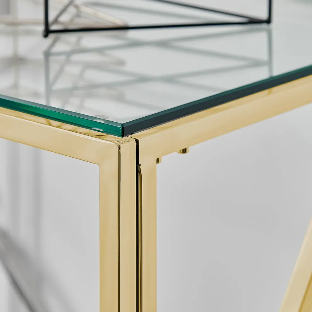 Sicily Rectangular Console Table - Gold, Glass
