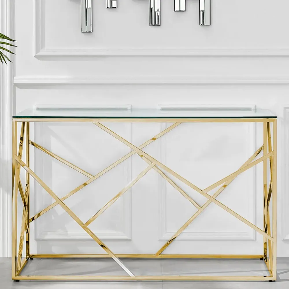 Sicily Rectangular Console Table - Gold, Glass