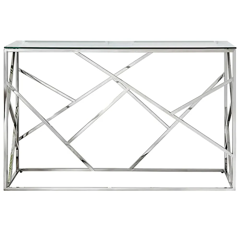 Sicily Rectangular Console Table - Silver, Glass
