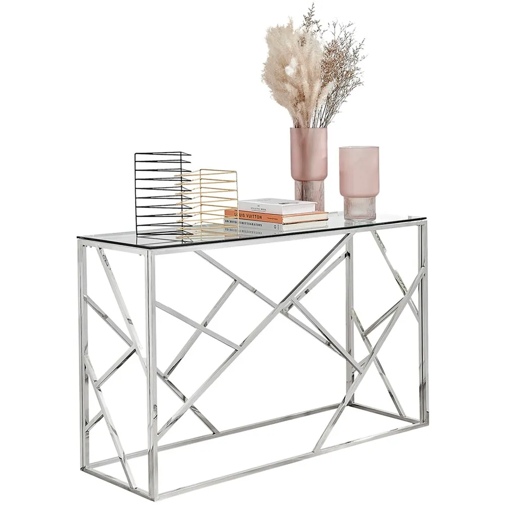 Sicily Rectangular Console Table - Silver, Glass