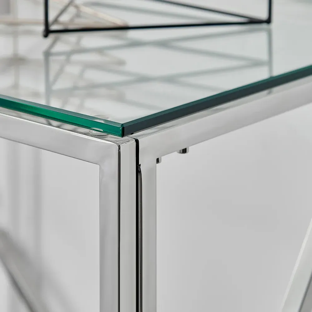 Sicily Rectangular Console Table - Silver, Glass