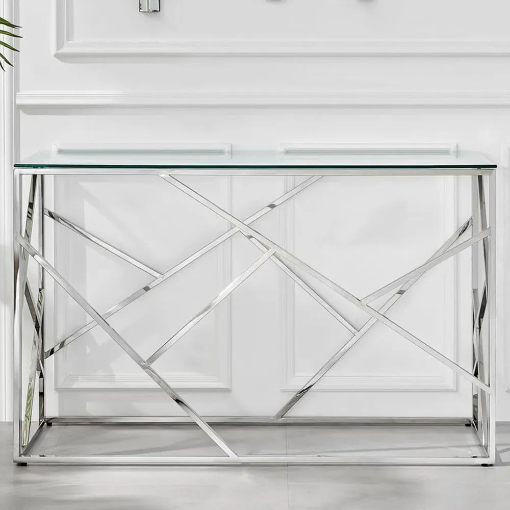 Sicily Rectangular Console Table - Silver, Glass image