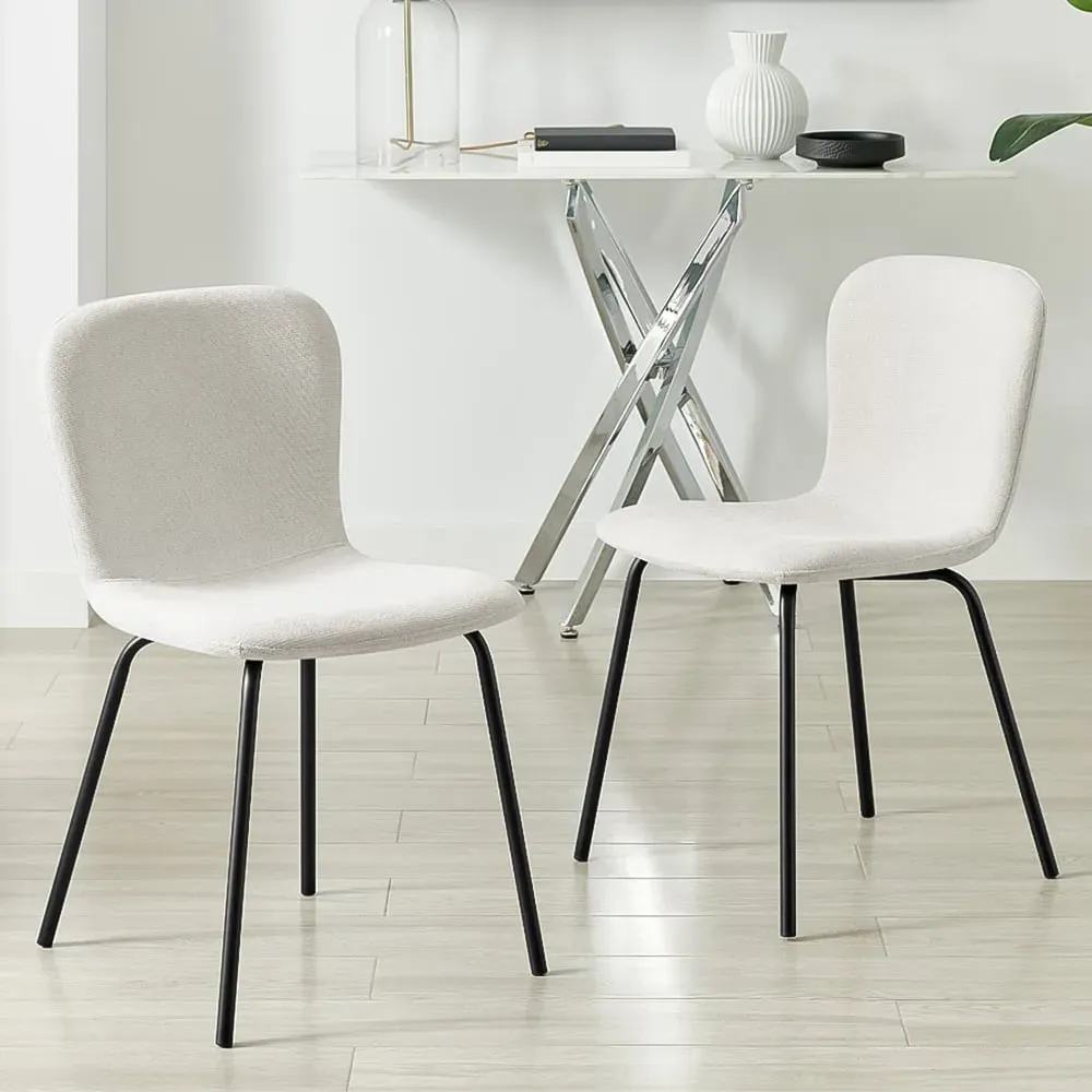 Sienna Set of 2 Dining Chairs - Cream, Linen Effect