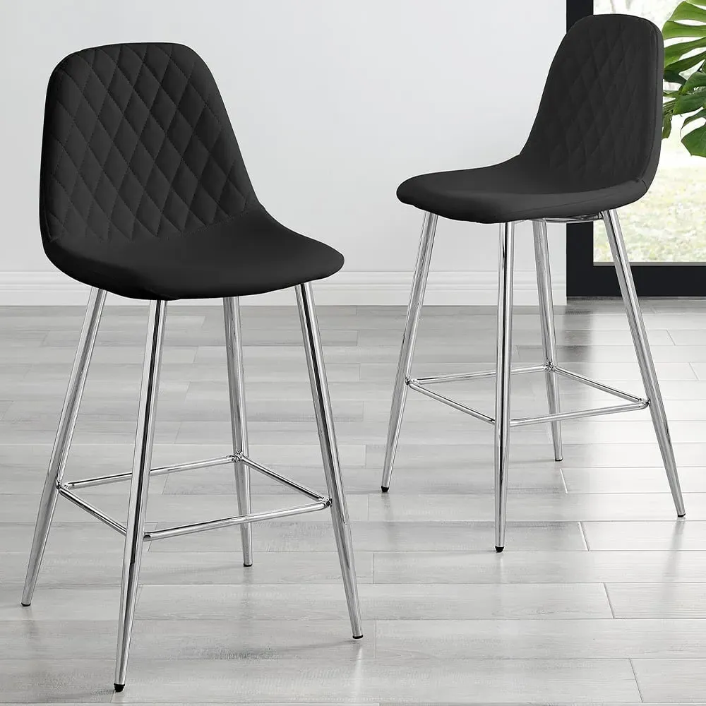 Solara Bar Stool Set of 2 - Black, Faux Leather