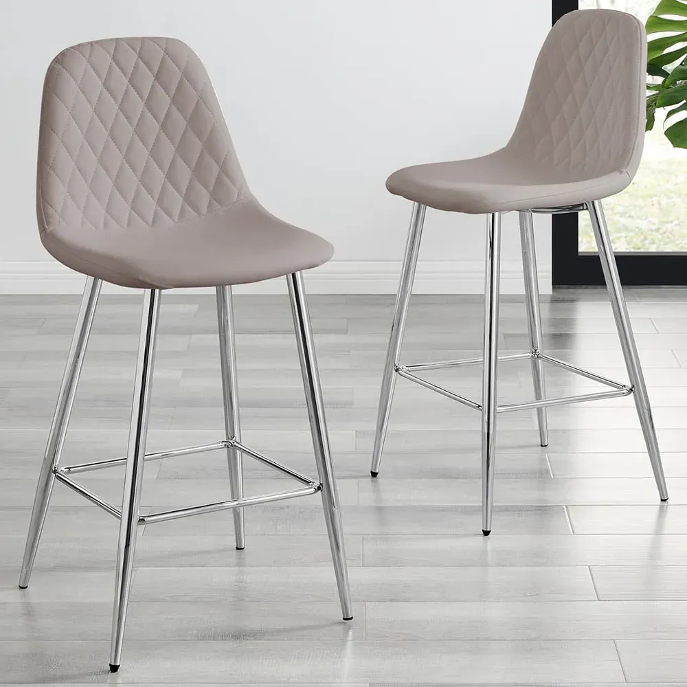 Solara Bar Stool Set of 2 - Cappuccino, Faux Leather