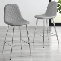 Solara Bar Stool Set of 2 - Grey, Faux Leather
