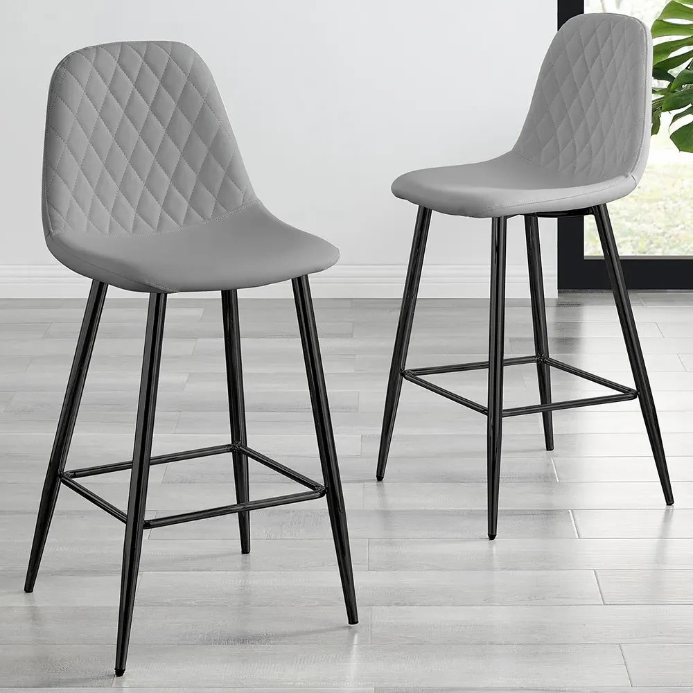 Solara Bar Stool Set of 2 - Grey, Faux Leather