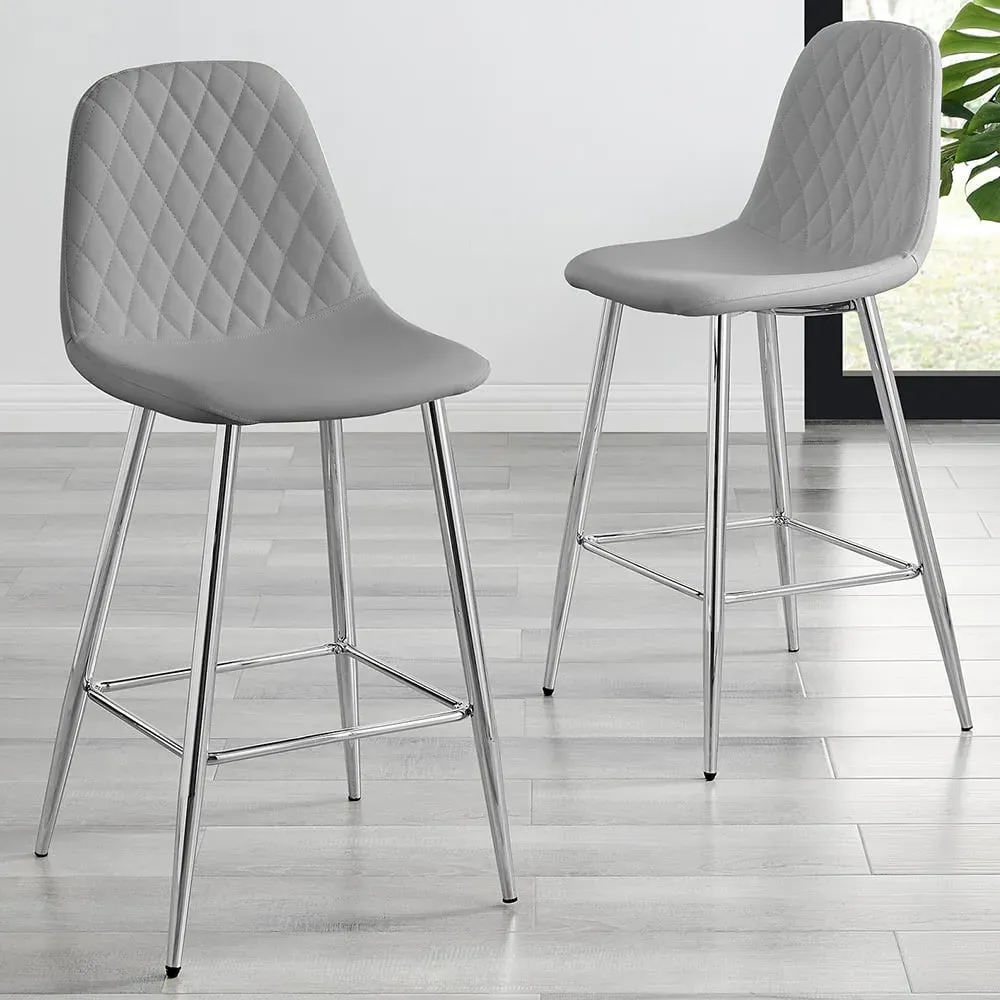Solara Bar Stool Set of 2 - Grey, Faux Leather
