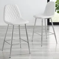 Solara Bar Stool Set of 2 - White, Faux Leather