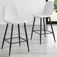 Solara Bar Stool Set of 2 - White, Faux Leather