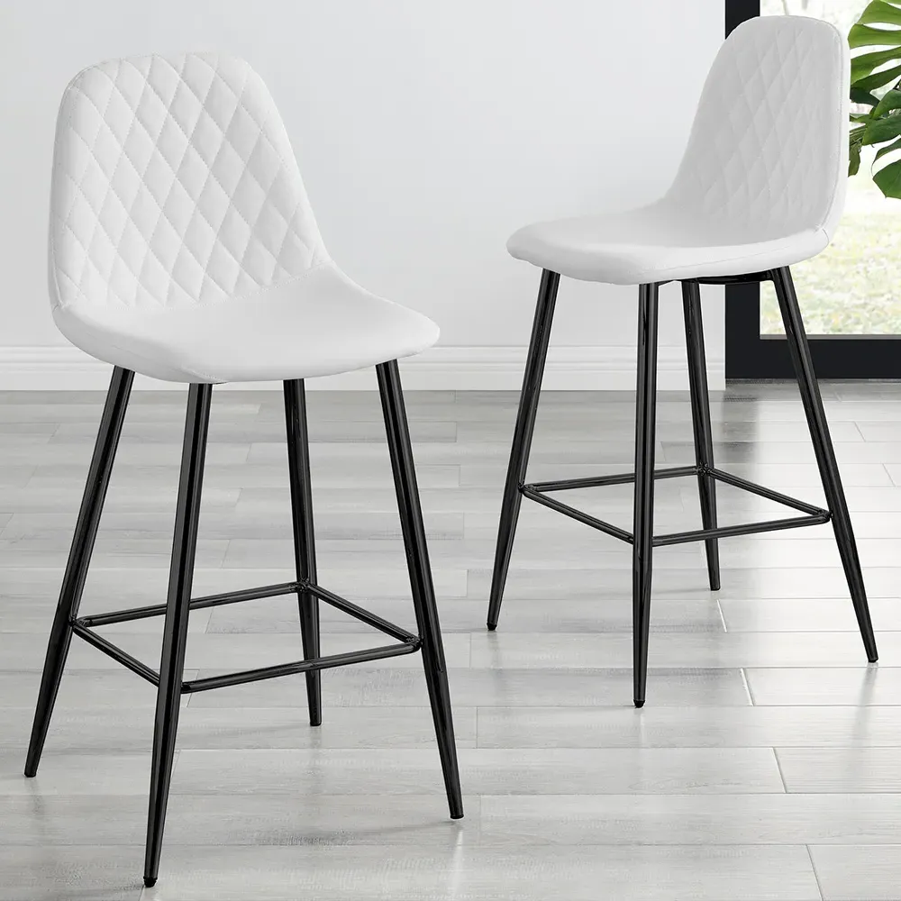 Solara Bar Stool Set of 2 - White, Faux Leather