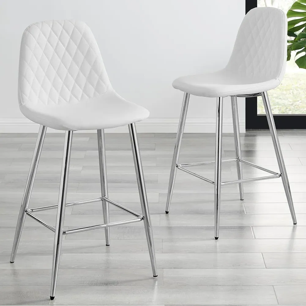 Solara Bar Stool Set of 2 - White, Faux Leather